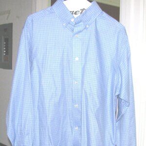 Men's Blue & Brown Sm Plaid Cotton DRESS SHIRT Size Medium Roundtree & York
